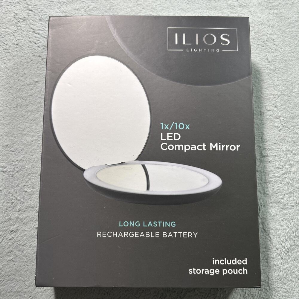 ILIOS Lighting LED Rechargeable Compact Mirror 10X Magnification Pouch